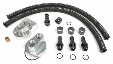 Hamburger's Performance Billet Aluminum Remote Oil Filter Relocation Kits 3364 Kit, Remote, Aluminum, Natural, 13/16 in.-16 Thread, 30.00 in. Hose Length, Buick, Chevy, GMC, Hummer, Olds, Pontiac, Kit