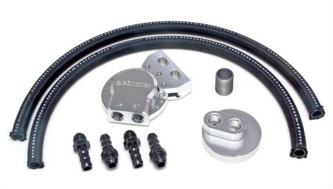 Hamburger's Performance Billet Aluminum Remote Oil Filter Relocation Kits 3374 Kit, Remote, Aluminum, Natural, 13/16 in.-16 Thread, 30.00 in. Hose Length, Buick, Chevy, GMC, Hummer, Olds, Pontiac, Kit