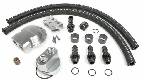 Hamburger's Performance Billet Aluminum Remote Oil Filter Relocation Kits 3375 Kit, Remote, Aluminum, Natural, 13/16 in.-16 Thread, 30.00 in. Hose Length, AMC, Buick, Cadillac, Olds, Pontiac, Kit