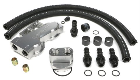 Hamburger's Performance Billet Aluminum Remote Oil Filter Relocation Kits 3387 Kit, Remote, Aluminum, Natural, M22 x 1.5 Thread Size, 30.00 in. Hose Length, Cadillac, Chevy, Dodge, Ford, GMC, Ram, Kit