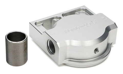 Hamburger's Performance Oil Filter Mounts 3407 REMOTE FILTER BASE, Sngl Remote Base; 1 1/2in-12 Nipple (Fram HP6 or equivalent); Flows Right-to-Left