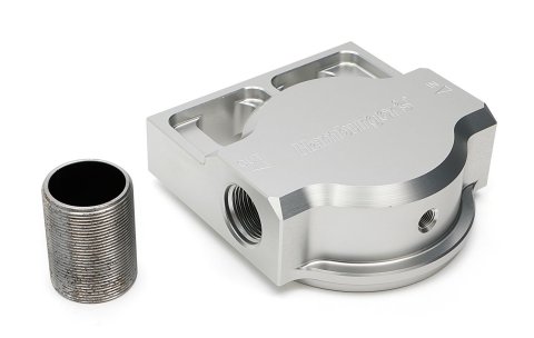 Hamburger's Performance Oil Filter Mounts 3408 REMOTE FILTER BASE, Sngl Remote Base; 1 1/2in-16 Nipple (Fram PH3786 or equivalent); Flows Rght-to-Lft