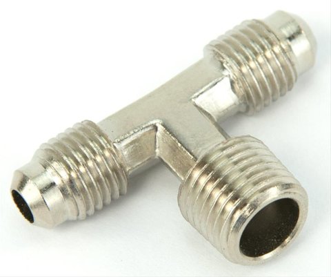 Nitrous Outlet Branch Tee Fittings 00-01404-B Fittings, Fittings, Brass, Nickel Plated, 1/4 in. NPT Male Threads, -4 AN Male Threads, -4 AN Male Threads, Each
