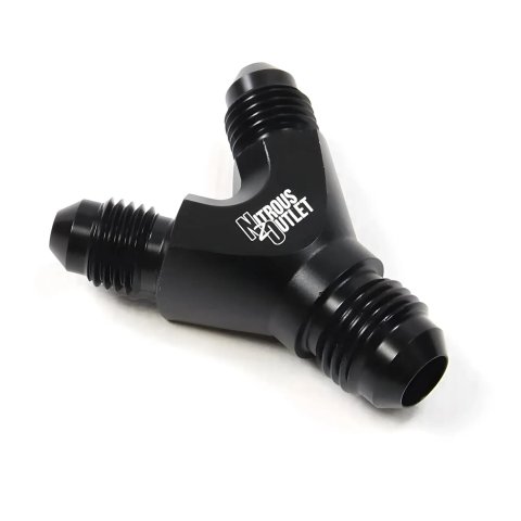 Nitrous Outlet Y-Fittings 00-01715 Y Fittings, Y-Fittings, Aluminum, Black Anodized, -6 AN Male AN, -4 AN Male AN, -4 AN Male AN, Each