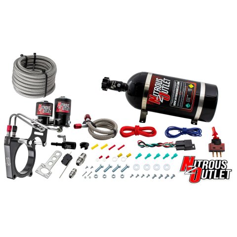 Nitrous Outlet Oxide Plate Systems 00-10145-10 Systems, Throttle Body Spacer Plate, Wet, 400 hp, 10 lb. Bottle, Black Powdercoated, Hard Line Plumbing Kit, Ford, 5.0L, Kit