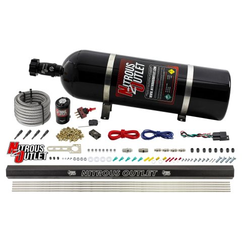 Nitrous Outlet Direct Port Systems 00-10361-15 Dry EFI 4 Cyl 1 Sol Sys w/ Single Rail (15Lb Bottle)(90° Noz)