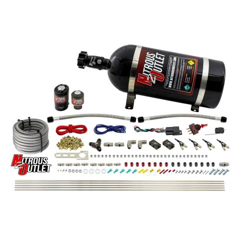 Nitrous Outlet Oxide Systems 00-10363-10 4 Cyl 2 Sol Direct Port Sys w/ Dist Blocks Hi PSI(10Lb Bottle)(90° Noz)