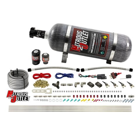 Nitrous Outlet Oxide Systems 00-10363-12 4 Cyl 2 Sol Direct Port Sys w/ Dist Blocks Hi PSI(12Lb Bottle)(90° Noz)