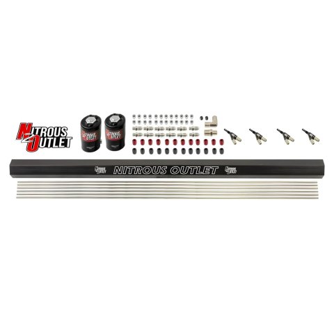 Nitrous Outlet Oxide Plumbing Kits 00-10386 6 Cyl 2 Sol forward Plumbers Kit w/ Single Rail and 90° Discharge Noz.