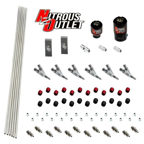 Nitrous Outlet Oxide Plumbing Kits 00-10386-SBT 6 Cyl 2 Sol forward Plumbers Kit w/ Single Rail and SBT Discharge Noz.
