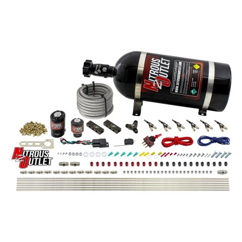 Nitrous Outlet Oxide Systems 00-10399-10 6 Cyl 2 Sol Direct Port Sys w/ Dist Blocks Hi PSI(10Lb Bottle)(90° Noz)