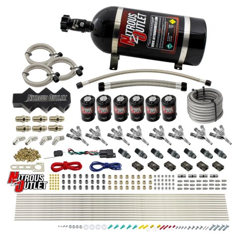 Nitrous Outlet Oxide Systems 00-10402-10 Systems, Dry 8 Cylinder Three Stage Direct Port Systcks/ Trident Nozzles(100-400HP)(10lb Bottle)
