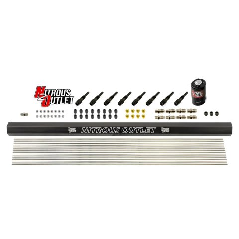 Nitrous Outlet Oxide System Conversion and Upgrade Kits 00-10455-H-R Dry EFI 8 Cyl 1 Sol Forward Plumbers Kit w/ Single Rail 90° Noz.