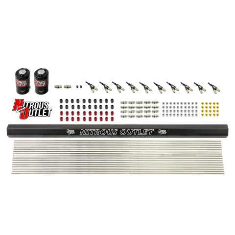 Nitrous Outlet Plumbers Kits 00-10491 10 Cyl 2 Sol Forward Kit w/ Single Rail (90° Noz)