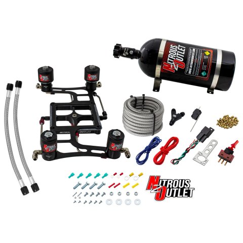 Nitrous Outlet 4500 Hornet Race Dual-Entry Oxide Plate Systems 00-10640-10 Dual Stage Sys Boomerang 4Sol Bracket Low PSI(10Lb Bottle)