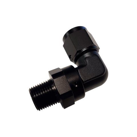 Nitrous Outlet Fittings and Adapters 00-12532 Universal Fittings, 90 Degree Swivel Fitting - 3/8" NPT x 8AN (Male/Female)(Black)