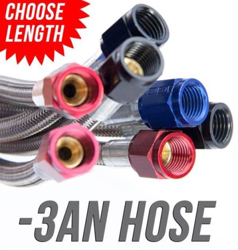Nitrous Outlet Stainless Steel Braided Hoses 00-20060 18" -3AN Hose (Blue Fittings)