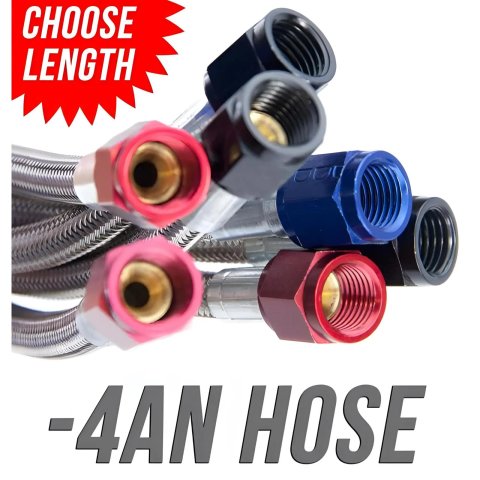 Nitrous Outlet Stainless Steel Braided Hoses 00-20430 Hose, Steel, -4 AN Female Ends, Black Fittings, 18 in. Length, Each
