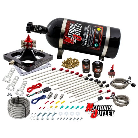 Nitrous Outlet Oxide Systems 00-459002-10 Systems, 4500 Kraken Plate System - Braided Hose/.17(Alcohol)(5-7-10 psi)(100-800 HP)(10lb Bottle)