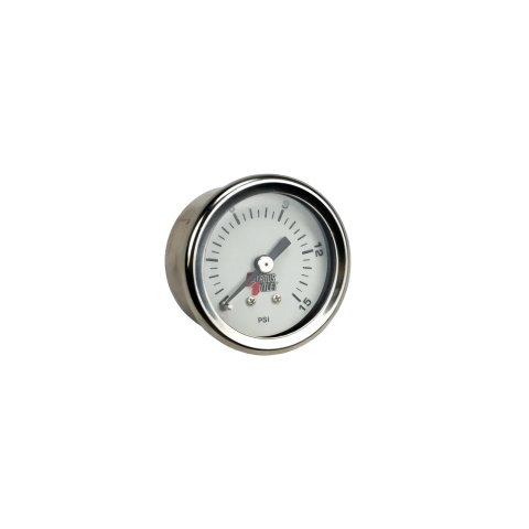 Nitrous Outlet Luminescent Fuel Pressure Gauges 00-63003 Gauge, Pressure, 0-15 psi, 1 3/4 in. Diameter, Analog, Full Sweep, Luminescent, Mechanical, No Manifold, White Face, Chrome Bezel, Each