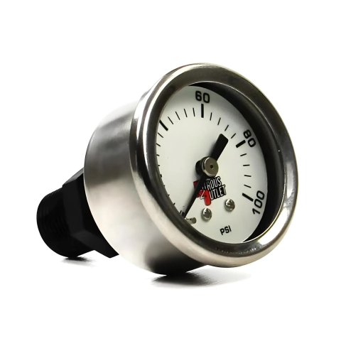 Nitrous Outlet Luminescent Fuel Pressure Gauges 00-63004-4 Gauge, Pressure, 0-100 psi, 1 3/4 in. Diameter, Analog, Full Sweep, Luminescent, Mechanical, -4AN Manifold, White Face, Chrome Bezel, Each