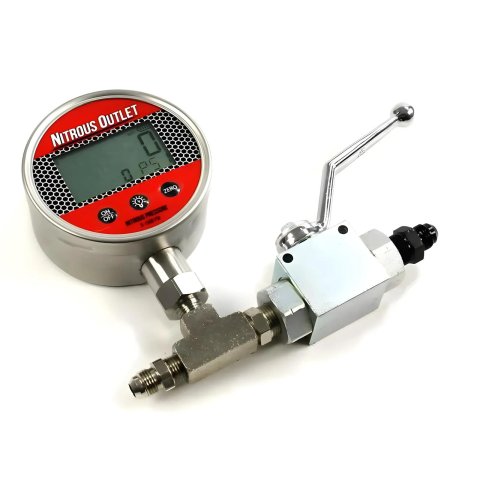 Nitrous Outlet Digital Inline Pressure Gauges 00-63016-4 Gauge, and Shut Off Valve for 4AN