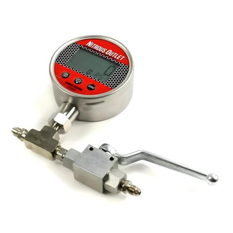 Nitrous Outlet Digital Inline Pressure Gauges 00-63016-8 Gauge, and Shut Off Valve for 8AN