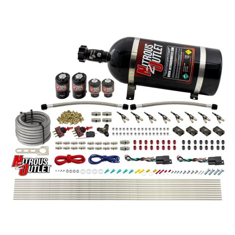 Nitrous Outlet Direct Port Systems 00-10362-DS-10 DS 4 Cyl 4 Sol Sys w/ Dist Blocks Low PSI(10Lb Bottle) 90° Noz