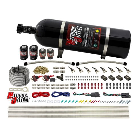 Nitrous Outlet Direct Port Systems 00-10362-DS-15 DS 4 Cyl 4 Sol Sys w/ Dist Blocks Low PSI(15Lb Bottle) 90° Noz