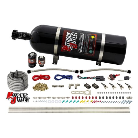 Nitrous Outlet Oxide Systems 00-10362-E85-15 4 Cyl 2 Sol Direct Port Sys w/ Dist Blocks E85 Low PSI(15Lb Bottle) 90° Noz