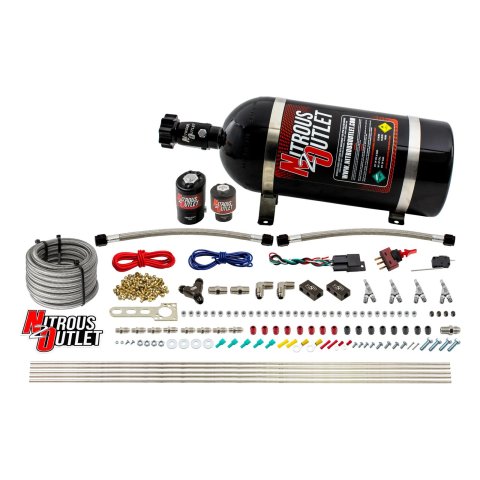 Nitrous Outlet Oxide Systems 00-10362-SBT-10 4 Cyl 2 Sol Direct Port Sys w/ Dist Blocks Low PSI(10Lb Bottle)(SBT Noz)