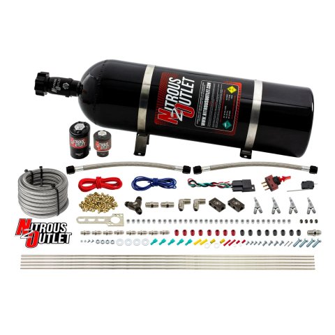 Nitrous Outlet Oxide Systems 00-10362-SBT-15 4 Cyl 2 Sol Direct Port Sys w/ Dist Blocks Low PSI(15Lb Bottle)(SBT Noz)