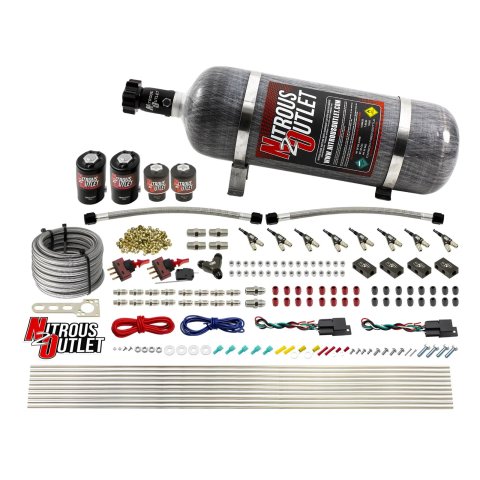 Nitrous Outlet Oxide Systems 00-10363-DS-12 DS 4 Cyl 4 Sol Direct Port Sys w/Dist Blocks Hi PSI(12Lb Bottle)(90° Noz)