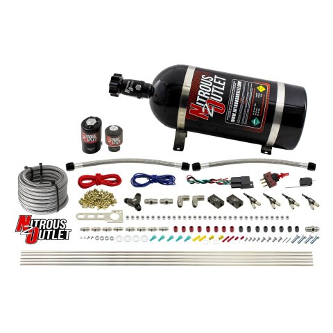 Nitrous Outlet Oxide Systems 00-10363-E85-10 4 Cyl 2 Sol Direct Port Sys w/Dist Blocks E85 Hi PSI(10Lb Bottle)(90° Noz)
