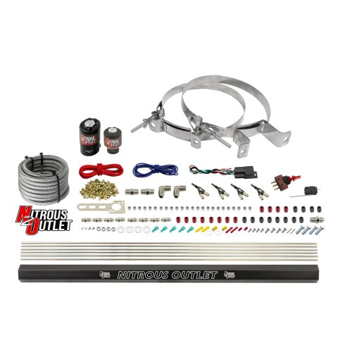 Nitrous Outlet Oxide Systems 00-10363-R-00 4 Cyl 2 Sol Direct Port Sys w/ Single Rail Hi PSI(No Bottle)(90° Noz)