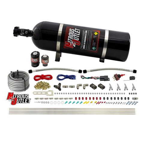 Nitrous Outlet Oxide Systems 00-10363-SBT-15 4 Cyl 2 Sol Direct Port Sys w/Dist Blocks Hi PSI(15Lb Bottle)(SBT Noz)