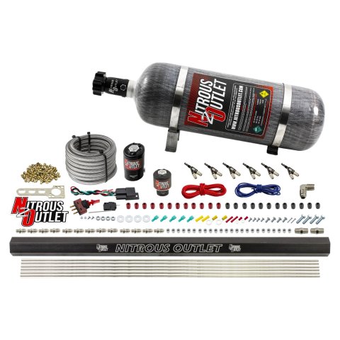 Nitrous Outlet Oxide Systems 00-10398-ALC-12 6 Cyl 2 Sol Direct Port Sys w/Dist Blocks ALC Low PSI(12Lb Bottle)(90° Noz)