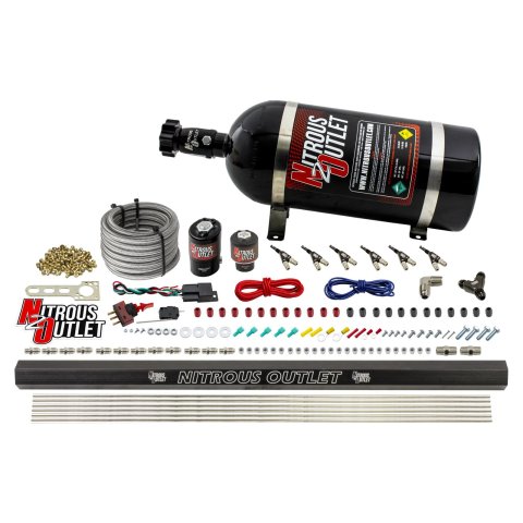 Nitrous Outlet Oxide Systems 00-10398-E85-10 6 Cyl 2 Sol Direct Port Sys w/Dist Blocks E85 Low PSI(10Lb Bottle)(90° Noz)
