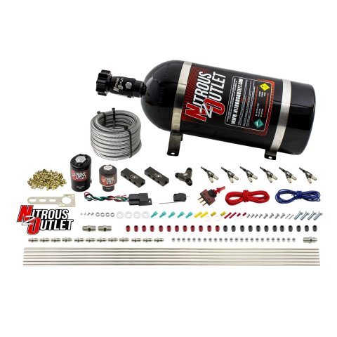 Nitrous Outlet Oxide Systems 00-10399-E85-10 6 Cyl 2 Sol Direct Port Sys w/ Dist Blocks E85 Hi PSI(10Lb Bottle)(90° Noz)