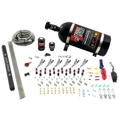 Nitrous Outlet Oxide Systems 00-10399-R-00 6 Cyl 2 Sol Direct Port Sys w/ Single Rail Hi PSI(No Bottle)(90° Noz)