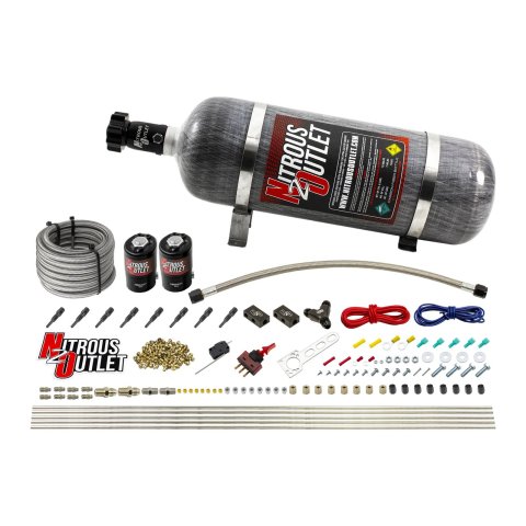 Nitrous Outlet Direct Port Systems 00-10432-L-12 Dry EFI 8 Cyl 2 Sol Racers Sys (12Lb Bottle) (90°Noz)