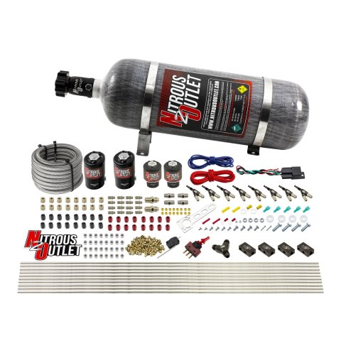 Nitrous Outlet Direct Port Systems 00-10433-H-12 8 Cyl 4 Sol Racers Sys Low PSI(12lb Bottle)(90° Noz)