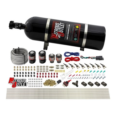 Nitrous Outlet Direct Port Systems 00-10433-H-15 8 Cyl 4 Sol Racers Sys Low PSI( 15lb Bottle)(90° Noz)