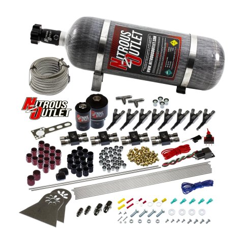 Nitrous Outlet Oxide Systems 00-10435-T-12 Systems, 8 Cylinder Direct Port System - Two .178 Trs (Gas)(5-7-10 psi)(100-400 HP)(12lb Bottle)