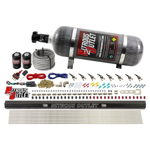 Nitrous Outlet Oxide Systems 00-10473-H-R-12 8 Cyl 2 Sol Direct Port Sys w/ Single Rail Hi PSI(12Lb Bottle)(90° Noz)