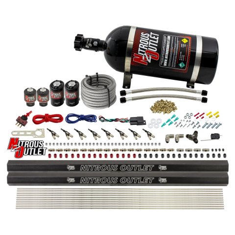 Nitrous Outlet Oxide Systems 00-10475-L-R-10 8 Cyl 4 Sol Direct Port Sys w/ Dual Rails Hi PSI(10Lb Bottle)(90° Noz)