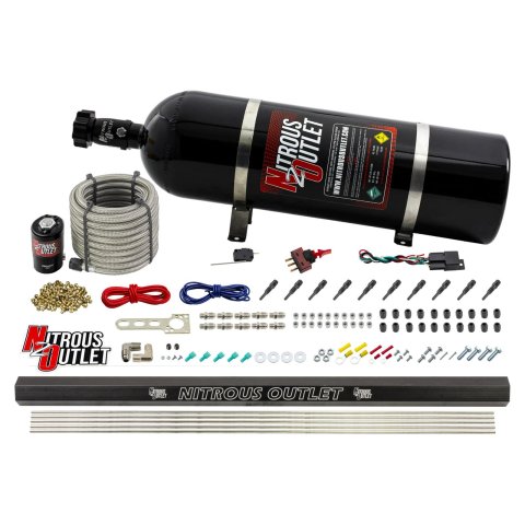 Nitrous Outlet Direct Port Systems 00-10493-R-15 10 Cyl 1 Sol Dry EFI Sys w/ Single Rail(15Lb Bottle)(90° Noz)