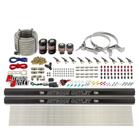 Nitrous Outlet Direct Port Systems 00-10496-R-00 10 Cyl 4 Sol Sys w/ Dual Rails Low PSI(No Bottle)(90° Noz)