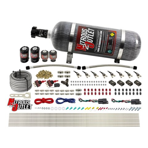 Nitrous Outlet Oxide Systems 00-10362-ALC-DS-12 DS 4Cyl 4Sol Direct Port Sys w/ Dist Blocks ALC Low PSI(12Lb Bottle)90° Noz
