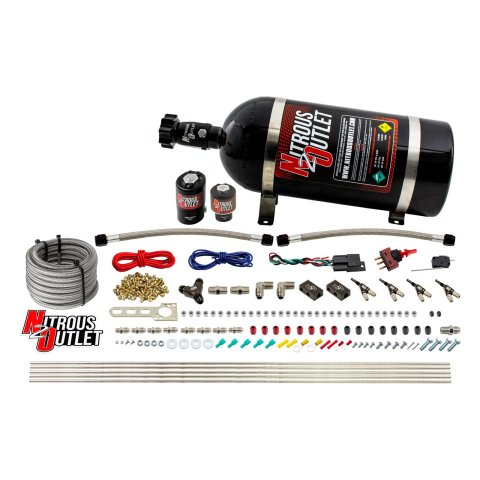 Nitrous Outlet Oxide Systems 00-10362-ALC-R-10 4 Cyl 2 Sol Direct Port Sys w/ Single Rail ALC Low PSI(10Lb Bottle) 90° Noz